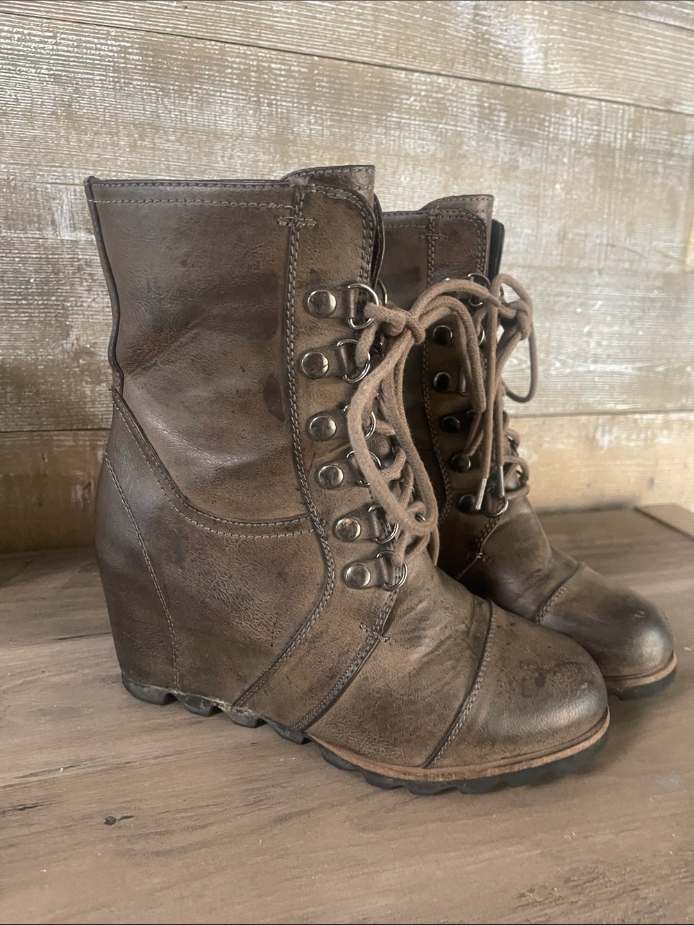 Merona Brown Lace-Up Wedge Ankle Boots